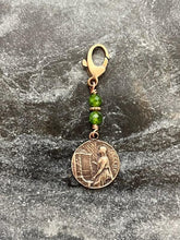 Load image into Gallery viewer, Saint Cecilia Bag Charm - Zipper Pull - Bronze and Chrome Diopside
