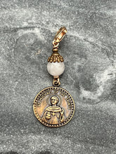 Load image into Gallery viewer, Saint Michael of the Saints Bronze Bag Charm - Moonstone Zipper Pull
