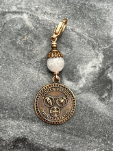 Load image into Gallery viewer, Saint Michael of the Saints Bronze Bag Charm - Moonstone Zipper Pull
