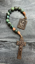 Load image into Gallery viewer, Saint Patrick Irish Tenner - Penal Crucifix - Bronze and leather - Pocket Rosary
