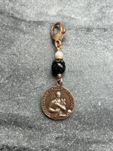 Load image into Gallery viewer, Patron of Expectant Mothers Saint Gerard Majella Bag Charm - Zipper Pull - Onyx and Pearl
