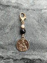 Load image into Gallery viewer, Patron of Expectant Mothers Saint Gerard Majella Bag Charm - Zipper Pull - Onyx and Pearl

