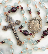 Load image into Gallery viewer, Divine Mercy Chaplet - Bronze, Aquamarine and Garnet Rosary - CeCeAgnes
