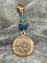 Load image into Gallery viewer, Friends of Jesus Bag Charm - Mary, Martha and Lazarus - Zipper Pull - Bronze and Apatite
