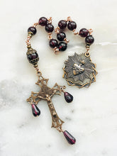Load image into Gallery viewer, Sacred Heart Pocket Rosary - Garnet Gemstones and Bronze - Single Decade Rosary CeCeAgnes
