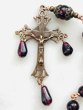 Load image into Gallery viewer, Sacred Heart Pocket Rosary - Garnet Gemstones and Bronze - Single Decade Rosary CeCeAgnes

