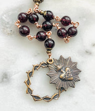 Load image into Gallery viewer, Sacred Heart Pocket Rosary - Garnet Gemstones and Bronze - Single Decade Rosary CeCeAgnes

