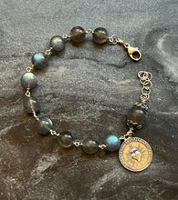 Load image into Gallery viewer, Sacred Heart and Holy Name Rosary Bracelet: Labradorite and Sterling Silver
