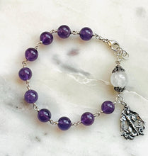 Load image into Gallery viewer, Saint Michael Amethyst Rosary Bracelet - All Sterling - Wire-wrapped CeCeAgnes

