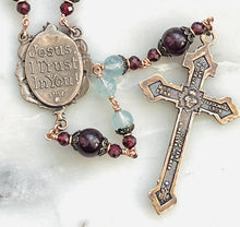 Load image into Gallery viewer, Divine Mercy Chaplet - Bronze, Aquamarine and Garnet Rosary - CeCeAgnes
