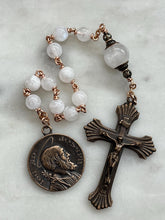 Load image into Gallery viewer, Saint Joseph Pocket Rosary - Bronze and Moonstone Tenner
