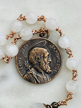 Load image into Gallery viewer, Saint Joseph Pocket Rosary - Bronze and Moonstone Tenner
