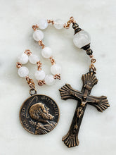 Load image into Gallery viewer, Saint Joseph Pocket Rosary - Bronze and Moonstone Tenner
