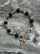 Load image into Gallery viewer, Onyx and Jade Rosary Bracelet - Solid Bronze - Saint James Cross
