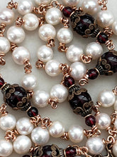 Load image into Gallery viewer, Freshwater Pearl and Garnet Rosary - Bronze - Wire-wrapped Rosary
