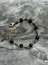 Load image into Gallery viewer, Onyx and Jade Rosary Bracelet - Solid Bronze - Saint James Cross
