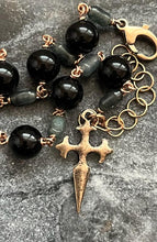 Load image into Gallery viewer, Onyx and Jade Rosary Bracelet - Solid Bronze - Saint James Cross
