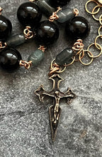 Load image into Gallery viewer, Onyx and Jade Rosary Bracelet - Solid Bronze - Saint James Cross

