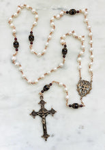 Load image into Gallery viewer, Freshwater Pearl and Garnet Rosary - Bronze - Wire-wrapped Rosary
