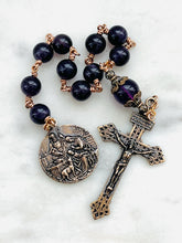 Load image into Gallery viewer, Holy Family Pocket Rosary - Amethyst and Bronze - Single Decade Tenner - CeCeAgnes
