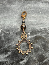 Load image into Gallery viewer, Bag Charm - Rosary Ring Zipper Pull - Finger Rosary - Bronze and Smoky Quartz
