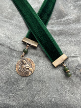 Load image into Gallery viewer, Velvet Catholic Bookmark - Saint Rose of Lima - Bronze - Green Velvet
