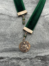 Load image into Gallery viewer, Velvet Catholic Bookmark - Saint Rose of Lima - Bronze - Green Velvet
