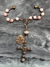 Load image into Gallery viewer, Mary Magdalene Auto Rosary Opal Bronze Roses Cross
