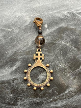 Load image into Gallery viewer, Bag Charm - Rosary Ring Zipper Pull - Finger Rosary - Bronze and Smoky Quartz
