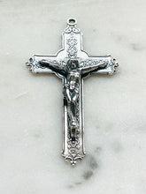 Load image into Gallery viewer, Floral Cross Crucifix Pendant - Sterling Silver - Antique Reproduction CeCeAgnes Rosary Parts
