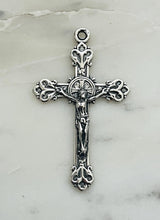Load image into Gallery viewer, Budded Lilies Crucifix Pendant - Sterling Silver - Antique Reproduction CeCeAgnes Rosary Parts
