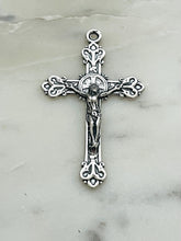 Load image into Gallery viewer, Budded Lilies Crucifix Pendant - Sterling Silver - Antique Reproduction CeCeAgnes Rosary Parts
