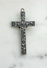 Load image into Gallery viewer, Roses Crucifix Pendant - Sterling Silver - Antique Reproduction CeCeAgnes Rosary Parts
