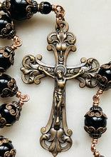 Load image into Gallery viewer, Sacred Heart Rosary: Onyx &amp; Bronze Single Decade Tenner
