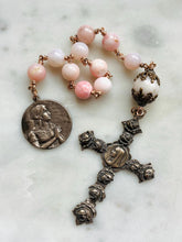 Load image into Gallery viewer, Mary Magdalene Pocket Rosary Opal Bronze Roses Cross
