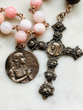Load image into Gallery viewer, Mary Magdalene Pocket Rosary Opal Bronze Roses Cross
