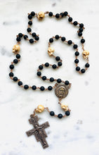 Load image into Gallery viewer, Memento Mori Rosary - Lava Beads, Ox Bone Skulls &amp; Bronze San Damiano Crucifix
