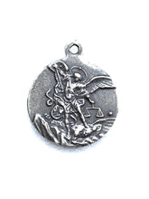 Load image into Gallery viewer, Medal - Saint Michael - Sterling Silver - Antique Reproduction 1353 CeCeAgnes Rosary Parts
