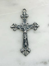 Load image into Gallery viewer, Lilies Crucifix Pendant - Sterling Silver - Antique Reproduction CeCeAgnes Rosary Parts
