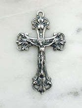 Load image into Gallery viewer, French Crucifix Pendant - Sterling Silver - Antique Reproduction CeCeAgnes Rosary Parts
