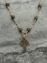 Load image into Gallery viewer, Celtic Cross and Jade Necklace - Solid Bronze
