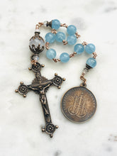Load image into Gallery viewer, Holy name of Jesus Rosary: Aquamarine &amp; Bronze Single Decade Tenner
