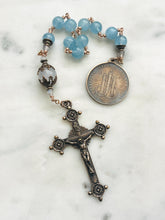 Load image into Gallery viewer, Holy name of Jesus Rosary: Aquamarine &amp; Bronze Single Decade Tenner
