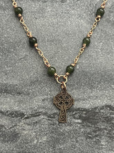 Load image into Gallery viewer, Celtic Cross and Jade Necklace - Solid Bronze
