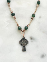 Load image into Gallery viewer, Celtic Cross and Jade Necklace - Solid Bronze
