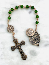 Load image into Gallery viewer, Wire-Wrapped Saint Hubert Hunter Rosary with St. Roch and St. Benedict – Chrome Diopside Gemstones
