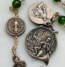 Load image into Gallery viewer, Wire-Wrapped Saint Hubert Hunter Rosary with St. Roch and St. Benedict – Chrome Diopside Gemstones
