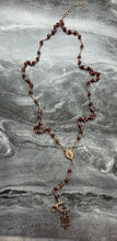 Load image into Gallery viewer, Wearable Rosary - Double Strand Necklace or Multi Strand Wrap Bracelet- Faceted Garnets - Solid Bronze
