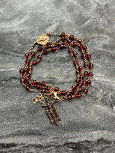 Load image into Gallery viewer, Wearable Rosary - Double Strand Necklace or Multi Strand Wrap Bracelet- Faceted Garnets - Solid Bronze
