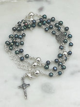 Load image into Gallery viewer, Sterling Silver Peacock Pearl Rosary Necklace Bracelet – Wire-Wrapped Functional Jewelry
